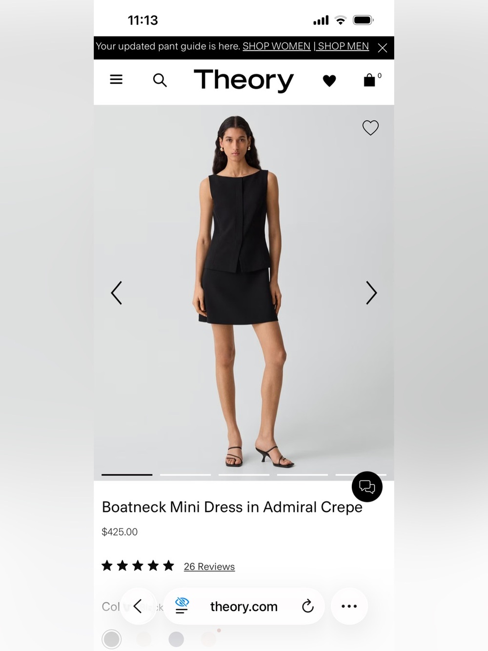 NEW Theory Women’s Boatneck Mini Dress in Black Size 8